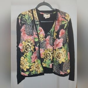 silk collection, Floral Black Cardigan and Blouse (2pc Set)
